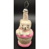 Нечастая, елочная игрушка. Котенок в корзине. СССР