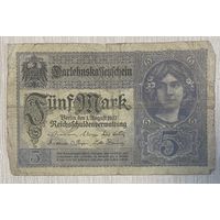 Банкнота 5 марок 1917 год. Германская империя.