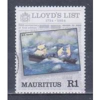 [1142] Маврикий 1984. Корабли.Парусники.Компания Ллойд. Гашеная марка.