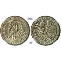 3 рейхсмарки 1928 г. D. Веймарская республика. Германия. 400 лет со дня смерти Альбрехта Дюрера. NGC MS 63. Серебро. Очень редкие. 50 тыс. шт. КМ# 58