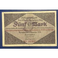 Банкнота 5 марок 1918 год. Кемптен. Веймарская республика