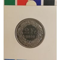 Швейцария 2 франка 2008 B. в холдере