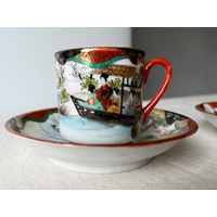 Чайная кофейная пара шинуазри Япония 19 век тонкостенный фарфор мейдзи