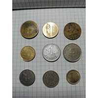 Монеты разных стран 9 шт., одним лотом. Старт с 2-х рублей. Смотрите другие лоты, много интересного.