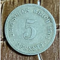 Монета 5 пфеннигов 1901 год.Германская империя. С рубля без МЦ.