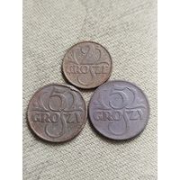 Распродажа - 2 гроша 1935г.,5 грошей 1923 и 1928гг.,Польша,Вторая Республика