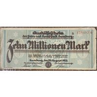 Банкнота 10 миллионов марок 1923 год. Гамбург Веймарская республика