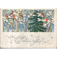 Подписанная открытка 1968г. "С Новым годом! Снегири" худ. Н. Круглов