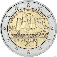 2 евро 2020 Эстония 200 лет со дня открытия Антарктиды UNC из ролла