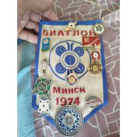 Вымпел со значками,биатлон,с рубля