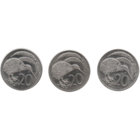 Королевство Новая Зеландия. 20 центов 1986, 1987, 1989. 3-й тип портрета. Фауна. Птица. Киви. Цена за одну монету.