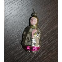 Новогодняя елочная игрушка, из СССР "Девочка", тонкое стекло.
