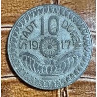 Монета 10 пфеннигов 1917 год. Дюрен. Веймарская республика С рубля без МЦ.