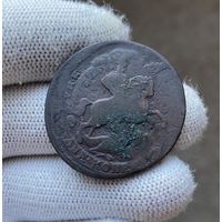 2 копейки 1758 перечекан с 1 коп. орёл в облаках