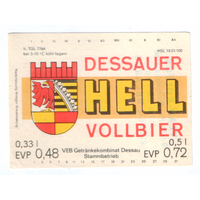 Этикетка пива Dessauer Hell Германия П826