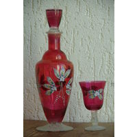 Графин + бокал  красное стекло  ( все целое )  30,5 см