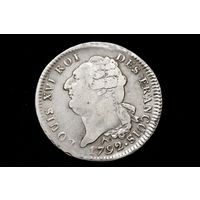 Талер (экю) 1792 г. Франция, Людовик XVI. Редкая!
