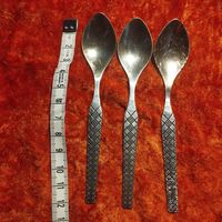 Три кофейные ложечки  ложки серебро 875 пробы звезда  клеймо ОБЮ общий вес 43.7 гр. СССР Торги