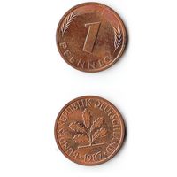 1 пфенниг Германия 1987 года(J)