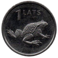ЛАТВИЙСКАЯ РЕСПУБЛИКА. 1 ЛАТ 2010. ЖАБА /ЛЯГУШКА/.