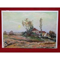 С рубля без мц. картина "Хутор", фанера масло 50х34х1см.