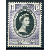 Британские колонии - Фолклендские острова (Dependencies) - 1953г. - коронация королевы Елизаветы II - 1 марка - полная серия, гашёная [Mi 18]. #2-Bc-38-A-1