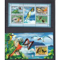 Фауна. Бабочки и птицы. Сан-Томе и Принсипе. 2007. 1 малый лист и 1 блок. Michel N 3004-3043, бл589-598 (23.0 е)
