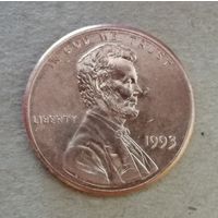 США 1 цент, 1993 г., Цент Линкольна без отметки МД, KM# 201b, ю