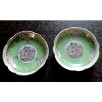 Тарелки фарфоровые 20-е годы СССР. "Дулевская фабрика Фарфортрест им. Правды". Диаметр 9.5 см.