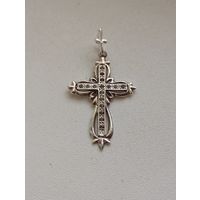 "Крест с фианитами"серебро, 925 зубр!