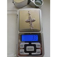 "Крест с фианитами"серебро, 925 зубр!
