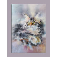 Открытка. Фауна. Животные. Кот. Коты. Котики. Мейкун. Худ. Л.Титова (чистая)