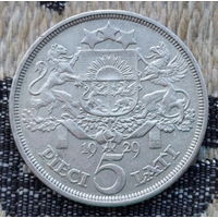 Латвия 5 лат 1929 года. Герб Латвии. Серебро. Предложи свою цену или обмен!