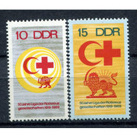 ГДР - 1969г. - 50 лет Лиге Общества Красного Креста и Красного Полумесяца - 2 марки - полная серия, MNH, 1 марка с незначительным повреждением клея [Mi 1466-1467]. #O-Se-Z-1-33