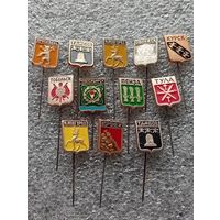 Гербы городов СССР.  Ярославль . Тамбов. Нижний Новгород. Свияжск. Курск. Тобольск. Новосибирск. Пенза. Тула. Воронеж. Цена указывается за один значок. #-IV-06