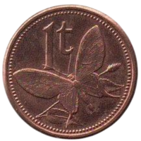 Независимое Государство Папуа - Новая Гвинея. 1 тойя (тоэа) 2004. Фауна. Бабочка.