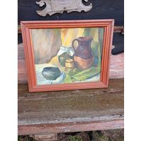 Старая картина "Крестьянский скарб" масло на фанере, красивая!