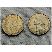 Франция 10 сантимов 1991