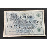 100 марок 1908 год / Германская империя банкнота тип 1883 года Blauer Hunderter / номер семь знаков, зелёная печать (1)