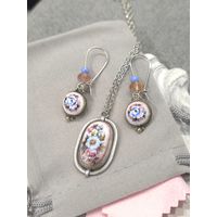 Серьги с кулоном скань, финифть, винтаж, СССР, мельхиор