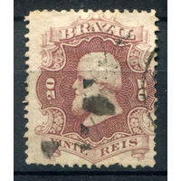 Бразильская Империя - 1866г. - император Педру II, 20 R - 1 марка - гашёная [Mi 24]. #4-W1-131-A-2