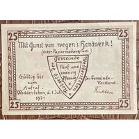 Нотгельд 25 пфеннигов 1921 год. Веддерслебен,. Веймарская республика