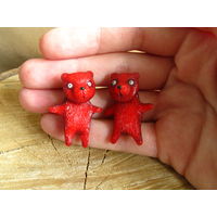 Красные медвежата. Серьги лже-плаги (мед.сплав)